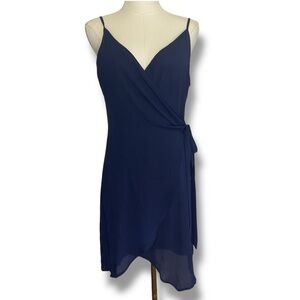 Sienna Sky Dress Navy Blue Wrap Mini Sheer‎ Lined Spaghetti Straps Size Medium